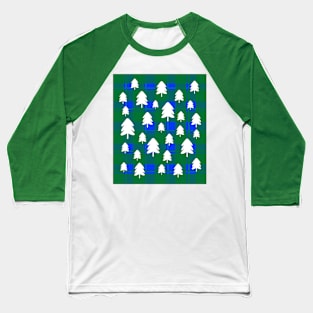 Christmas Tree Pattern on Green and Blue Check Baseball T-Shirt